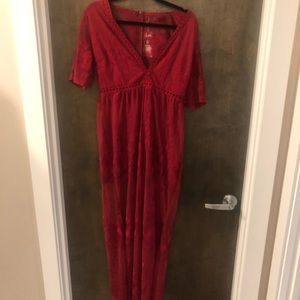 Wicky LS Women's Low V-Neck Lace Romper Dress